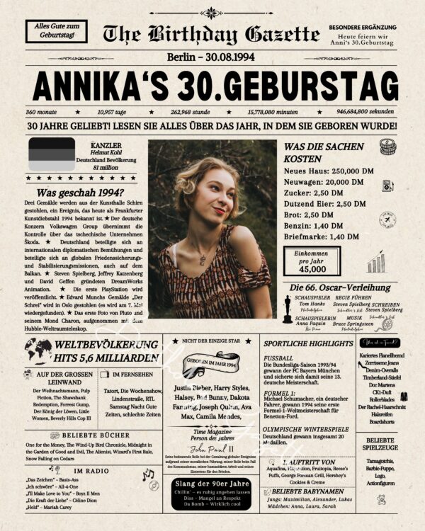 30th Birthday Newspaper Germany