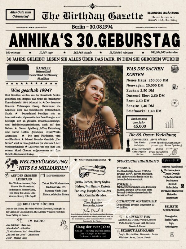 30th Birthday Newspaper Germany