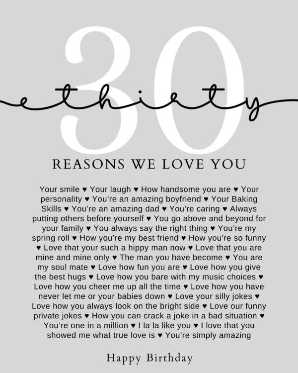 30 Reasons We Love You Text