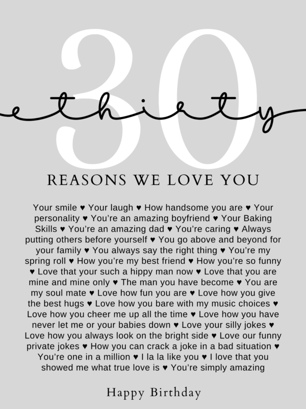 30 Reasons We Love You Text