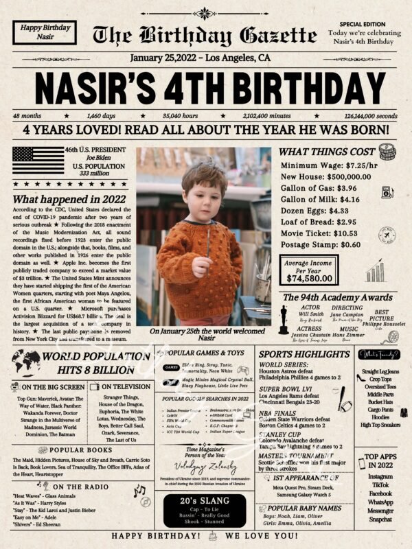 4th Birthday Newspaper