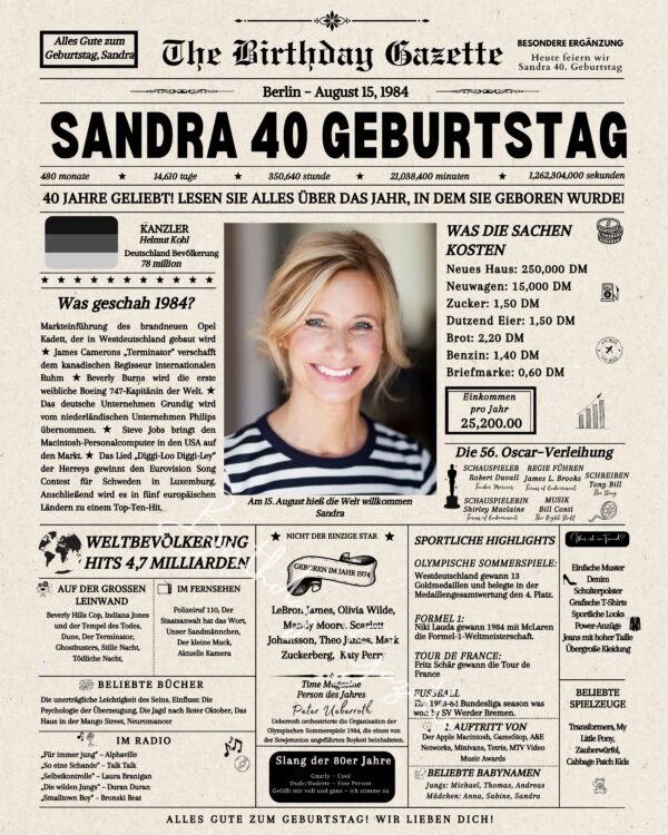 40th Birthday Newspaper Germany