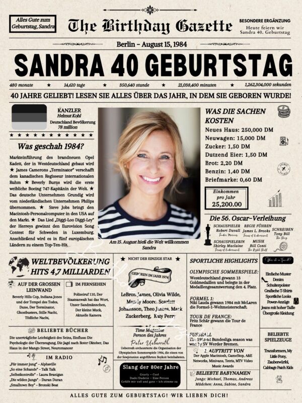 40th Birthday Newspaper Germany