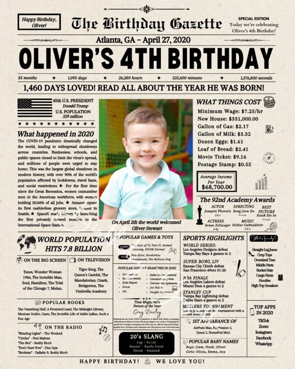 4th Birthday Newspaper