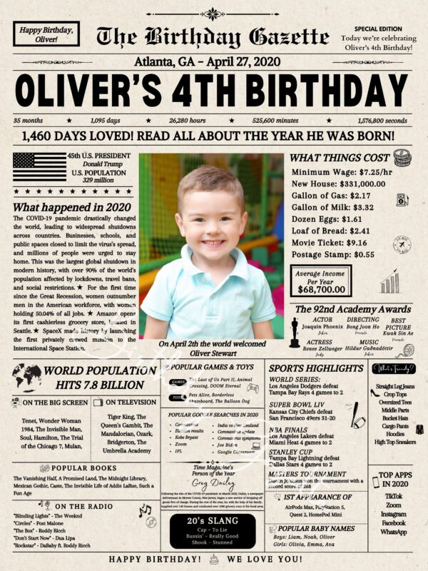 4th Birthday Newspaper