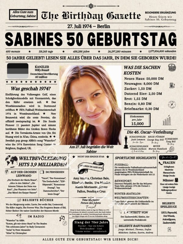 50th Birthday Newspaper Germany