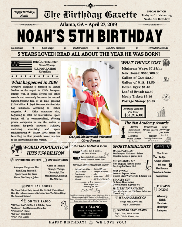 5th Birthday Newspaper