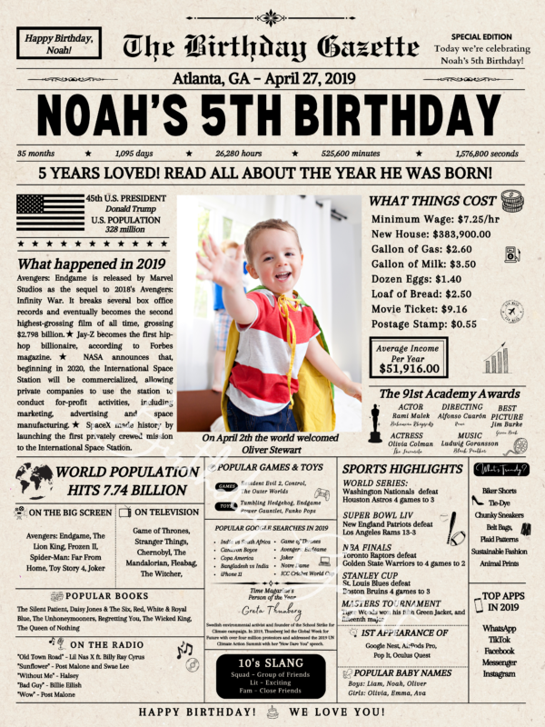 5th Birthday Newspaper