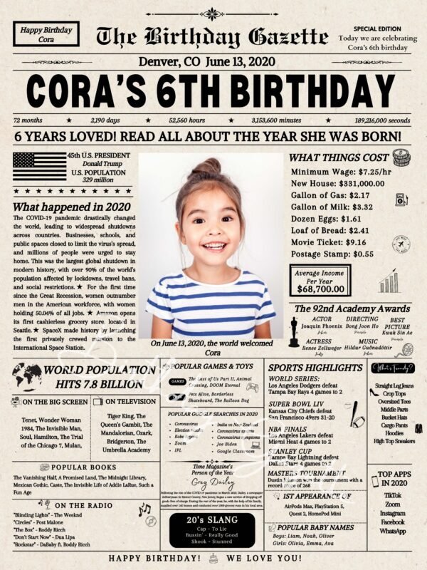 6th Birthday Newspaper