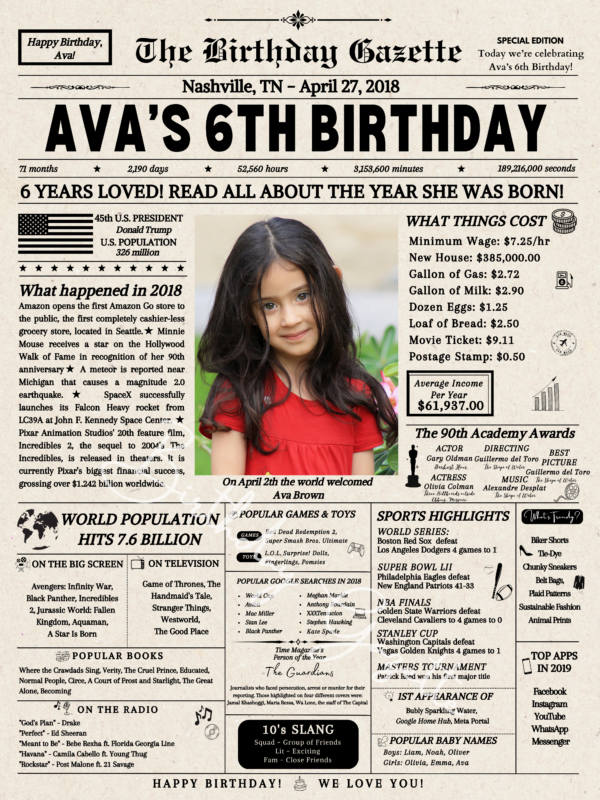 6th Birthday Newspaper USA