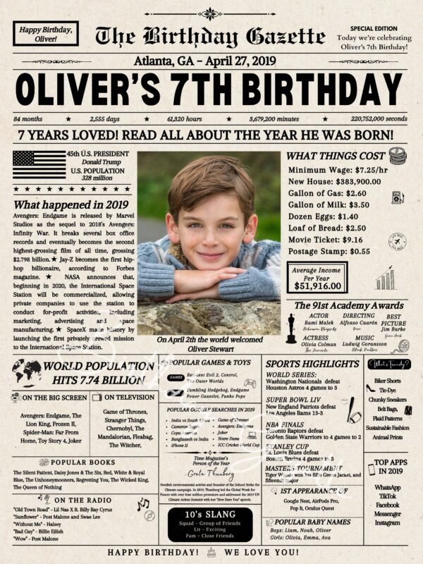 7th Birthday Newspaper