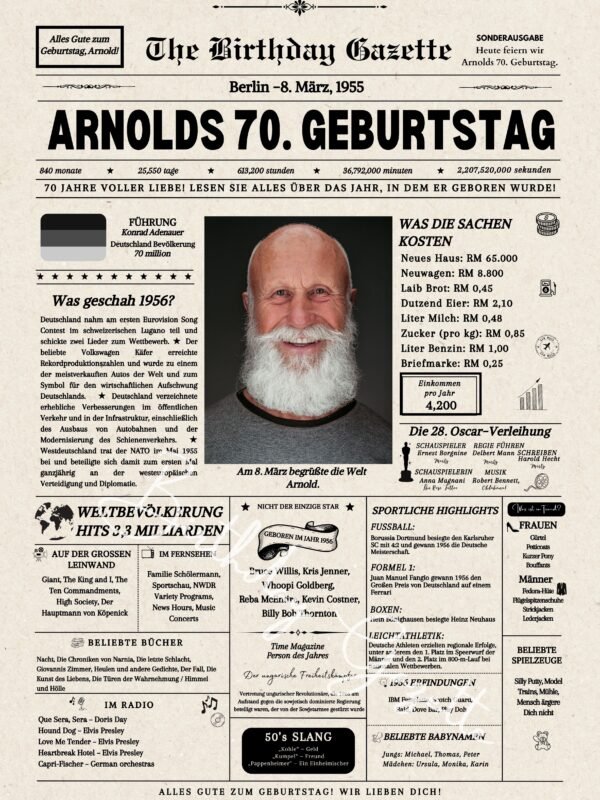 70th Birthday Newspaper Germany