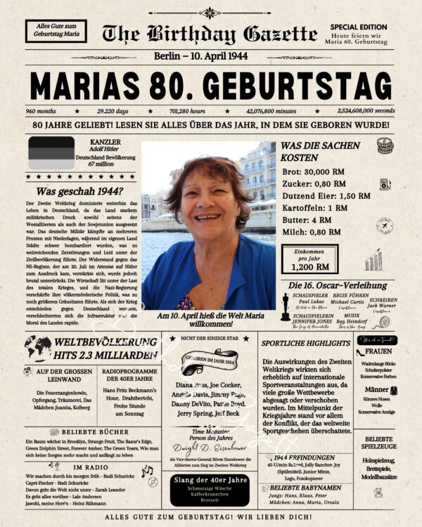 80th Birthday Newspaper Germany