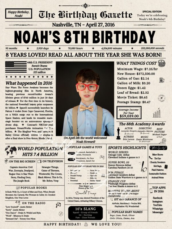 8th Birthday Newspaper