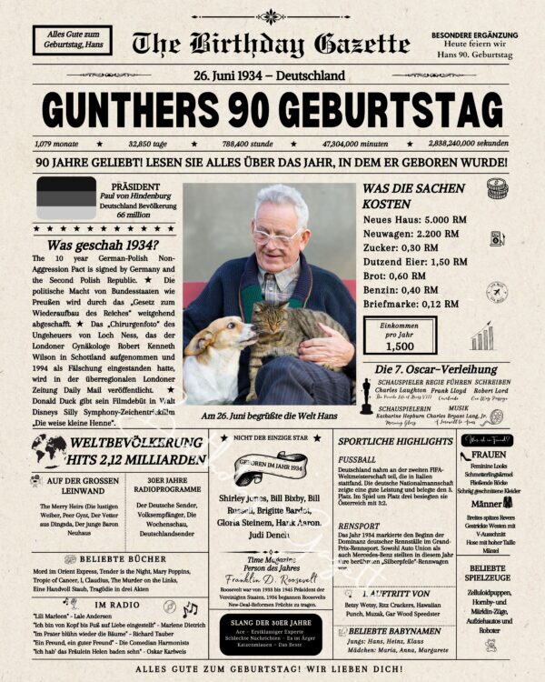 90th Birthday Newspaper Germany