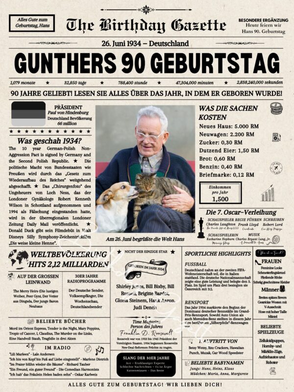 90th Birthday Newspaper Germany