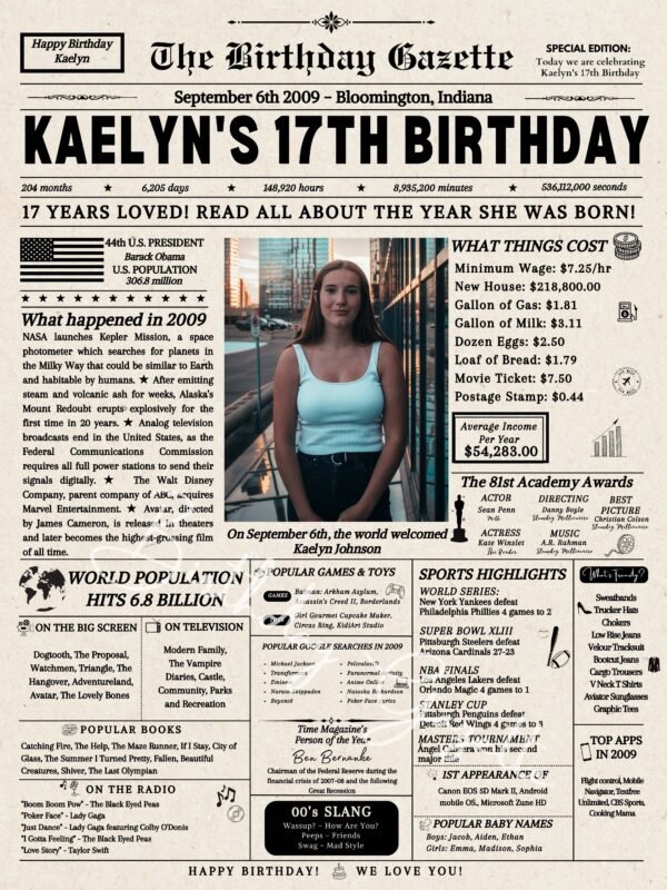 17th Birthday Newspaper