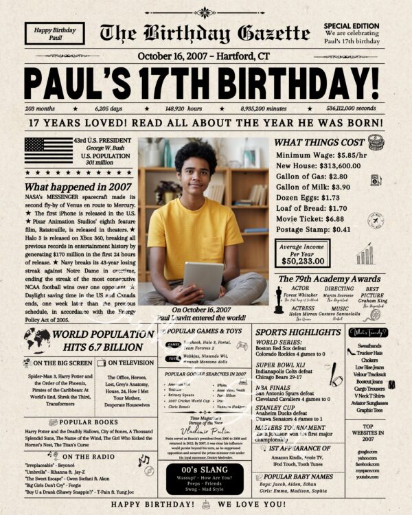 17th Birthday Newspaper