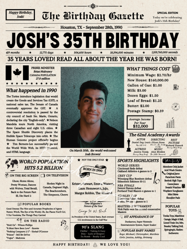 35th Birthday Newspaper Canada