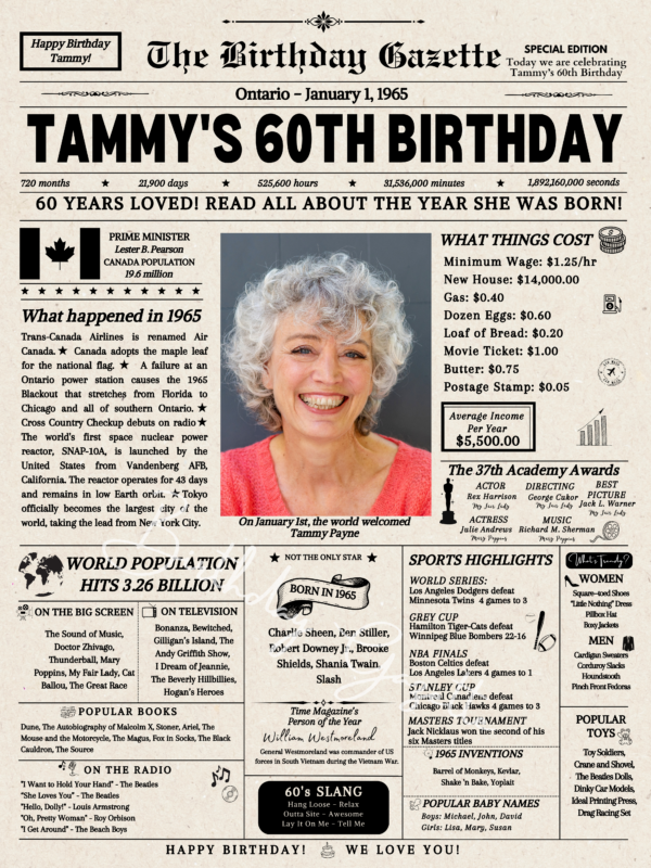 60th Birthday Newspaper Canada