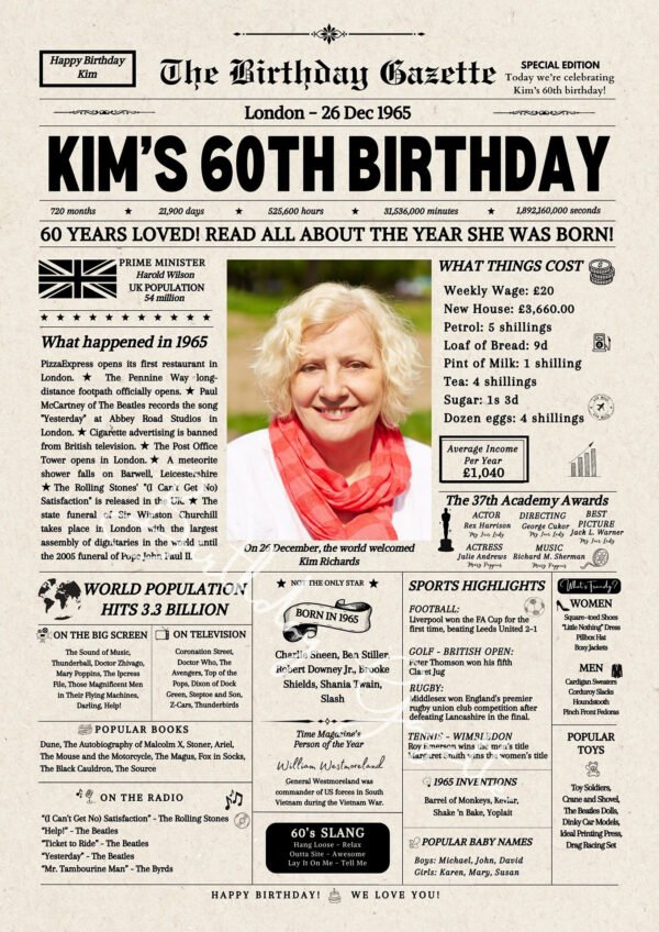 60th Birthday Newspaper UK