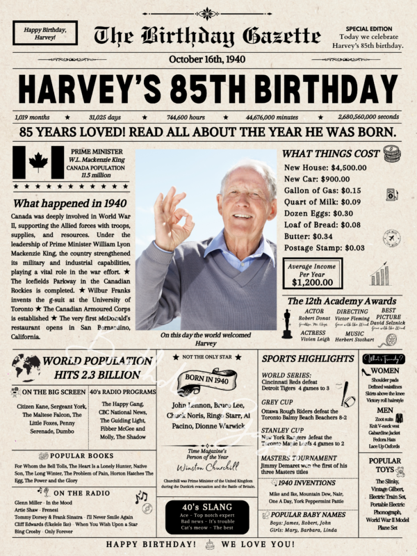 85th Birthday Newspaper Canada