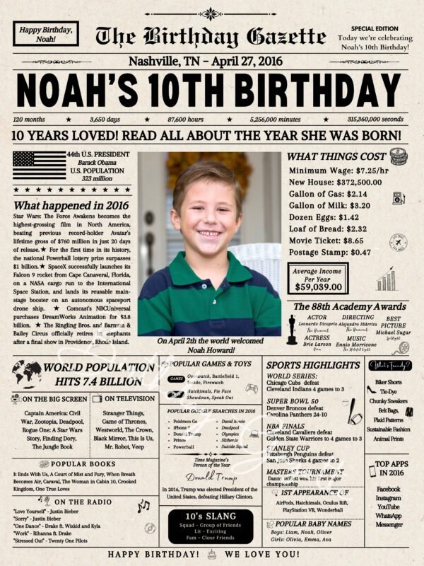10th Birthday Newspaper