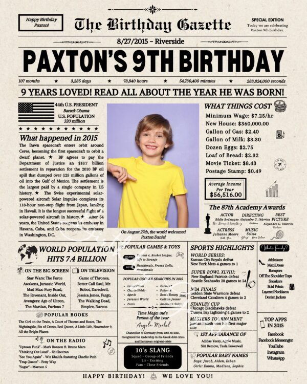 9th Birthday Newspaper USA