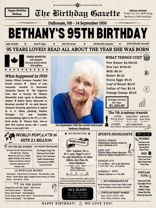 95th Birthday Newspaper Canada