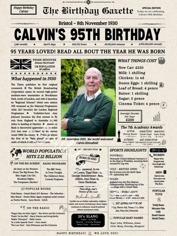 95th birthday newspaper