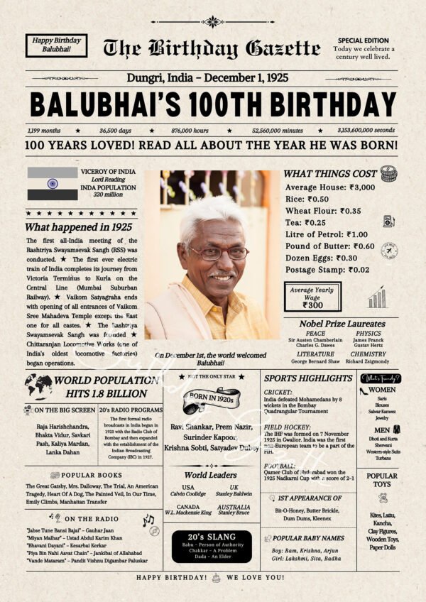 100th birthday newspaper india