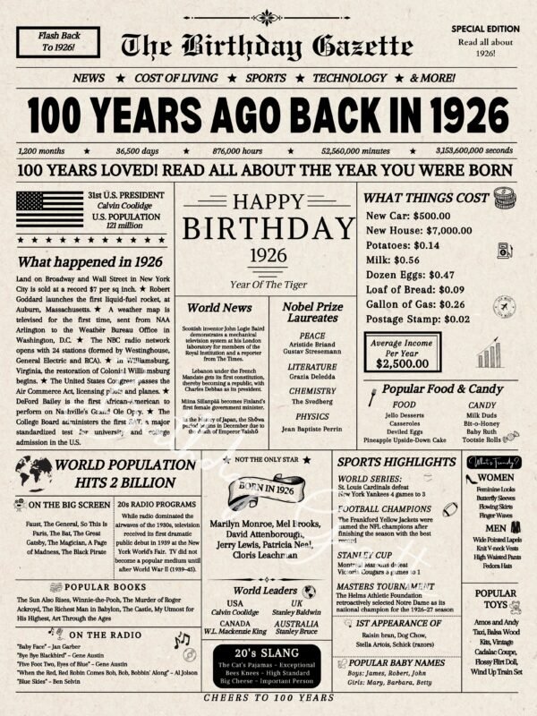 100th birthday newspaper