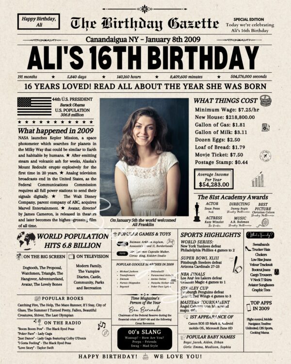 16th birthday newspaper