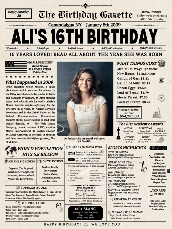 16th birthday newspaper