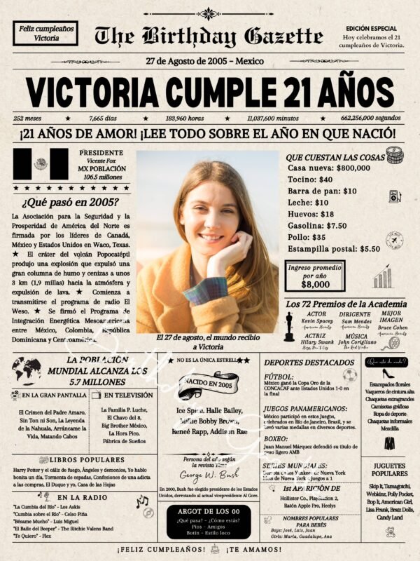 21st Birthday Newspaper Customized Mexico