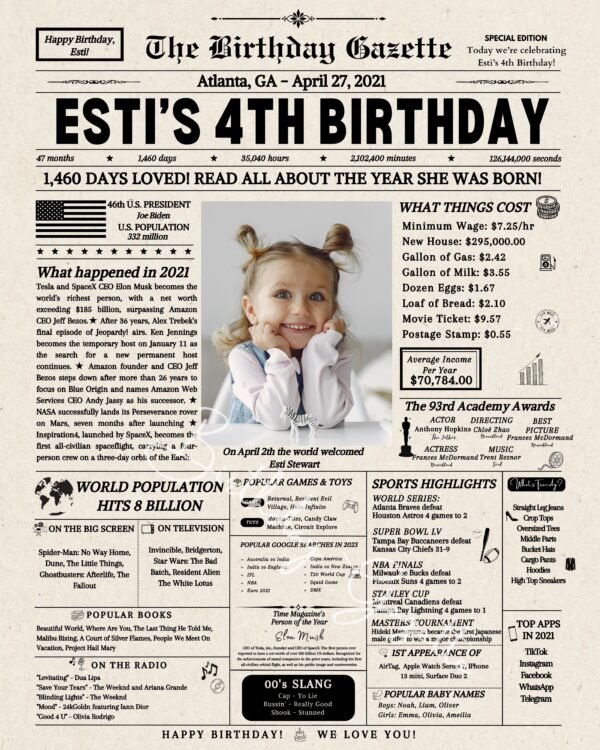 4th Birthday Newspaper