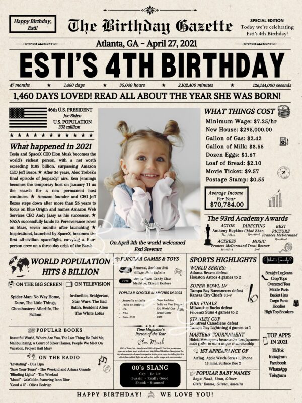 4th Birthday Newspaper