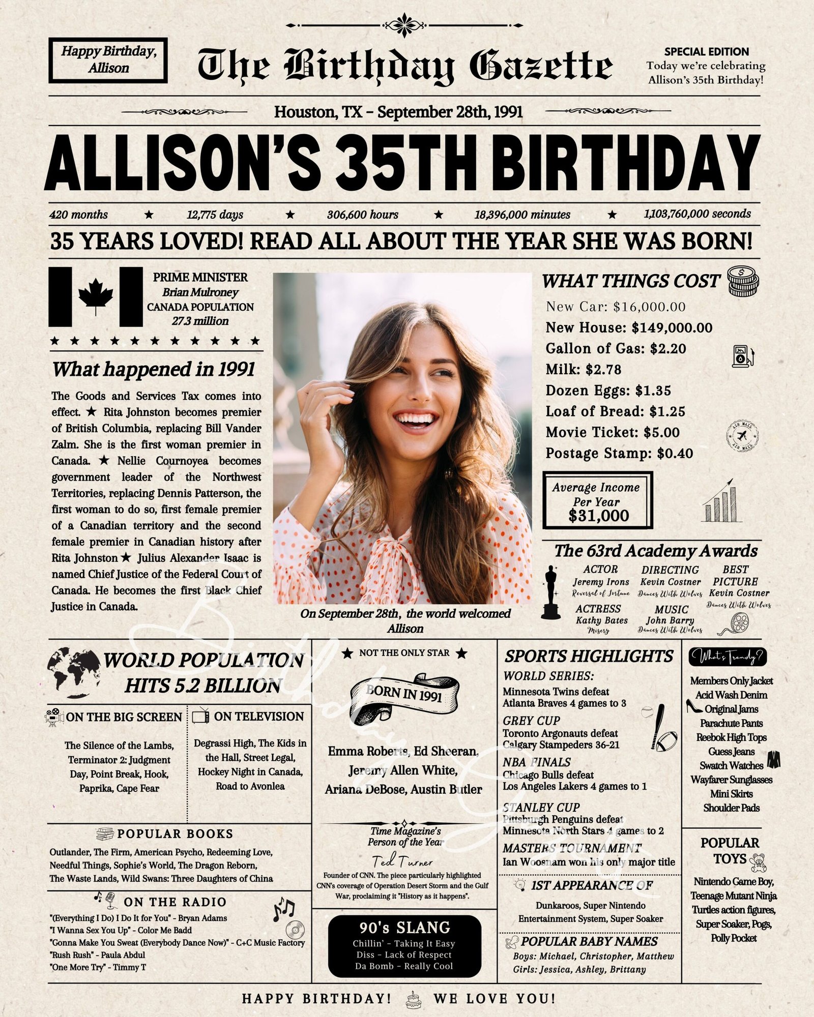35th Birthday Newspaper Canada 35th Birthday Newspaper Canada