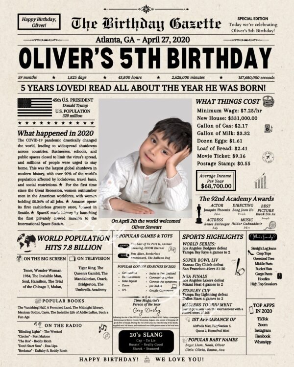 5th Birthday Newspaper