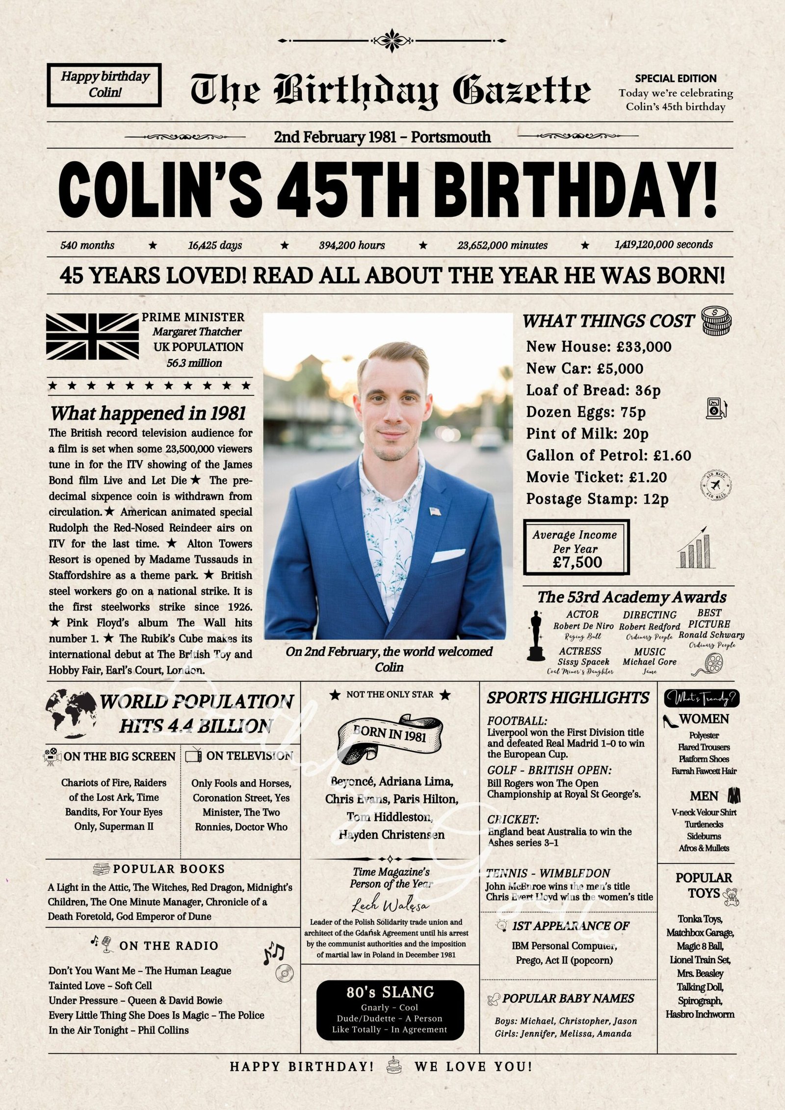 44 45th Birthday Newspaper UK