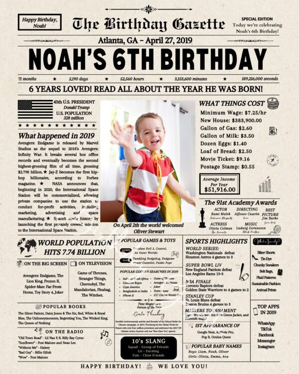 6th Birthday Newspaper