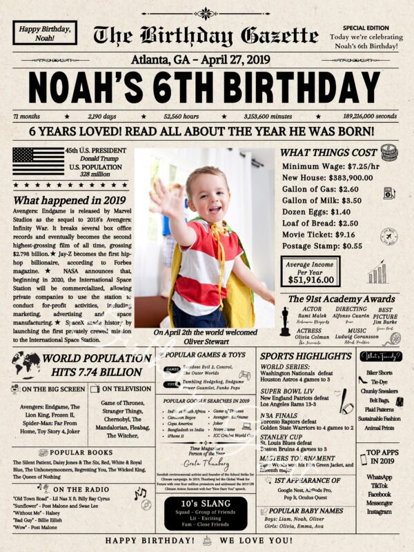 6th Birthday Newspaper