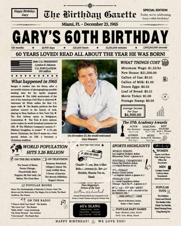 60th Birthday Newspaper