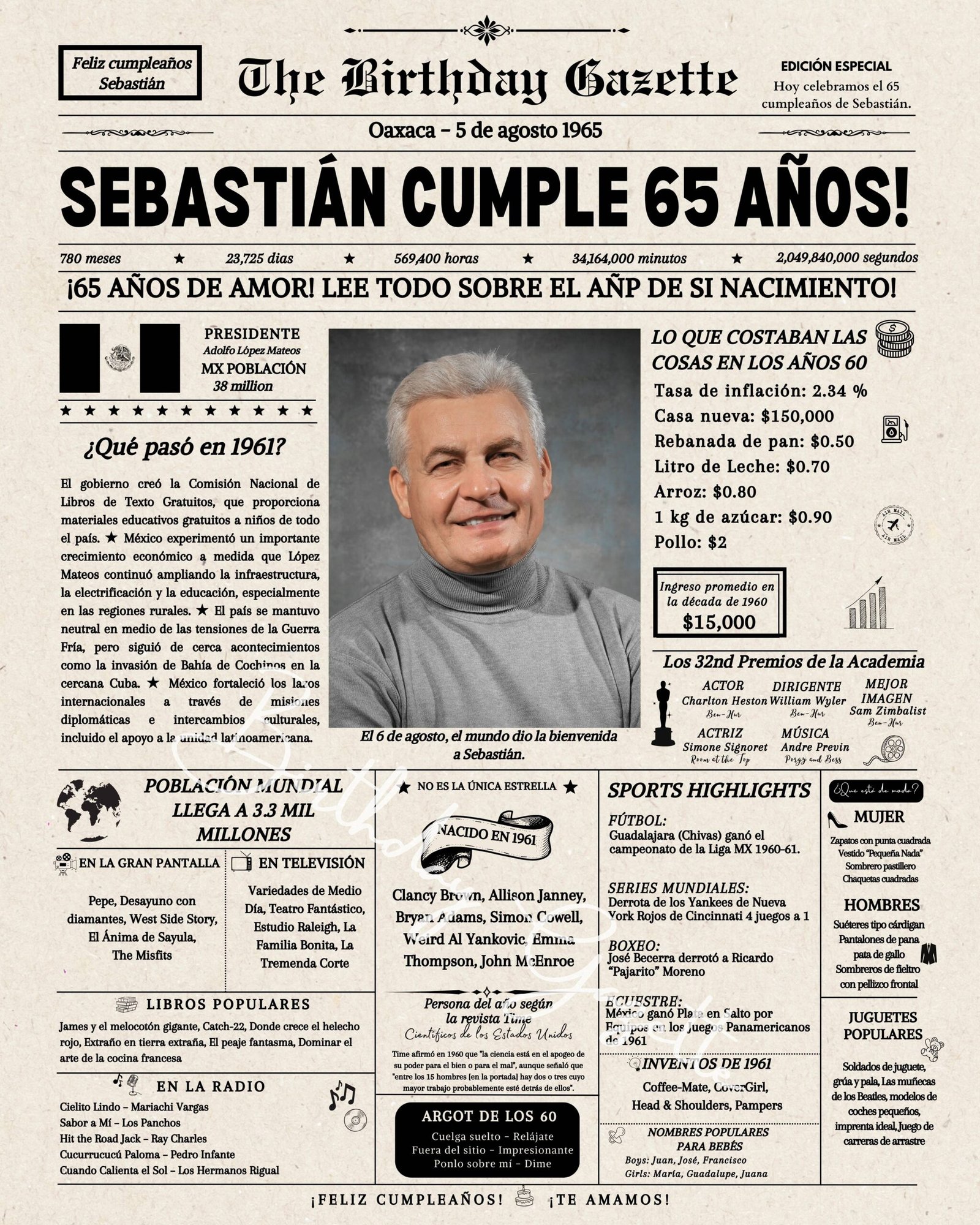 65th Birthday Newspaper Customized Mexico 65th Birthday Newspaper Customized Mexico
