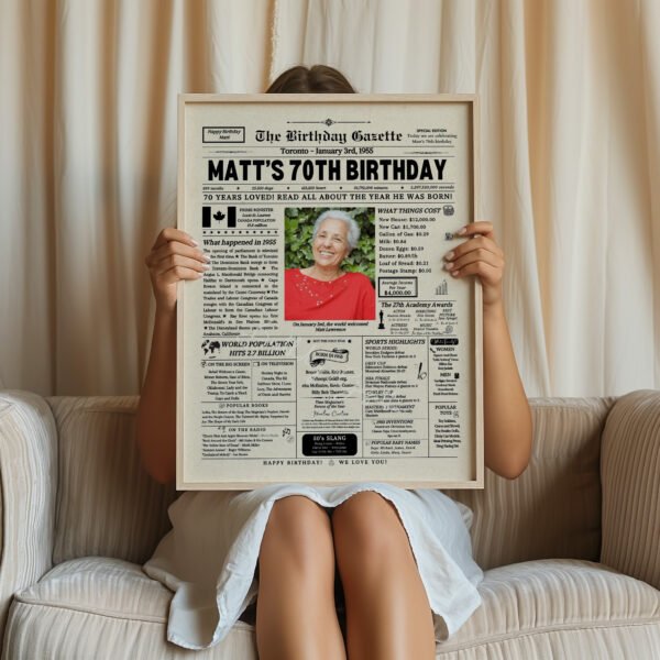 70th Birthday Newspaper Customized Canada