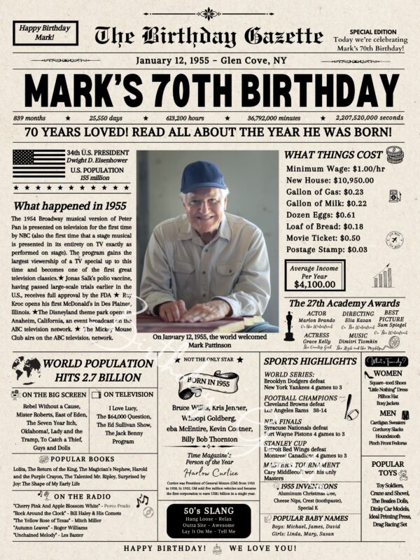 70th Birthday Newspaper