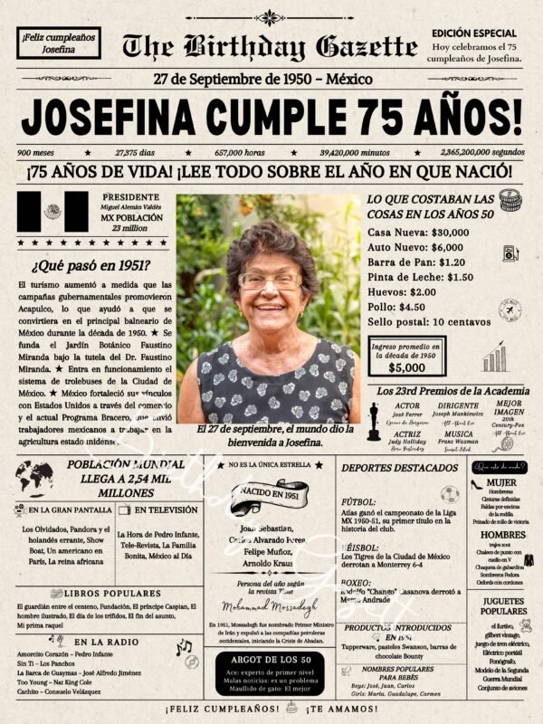 75th Birthday Newspaper Mexico