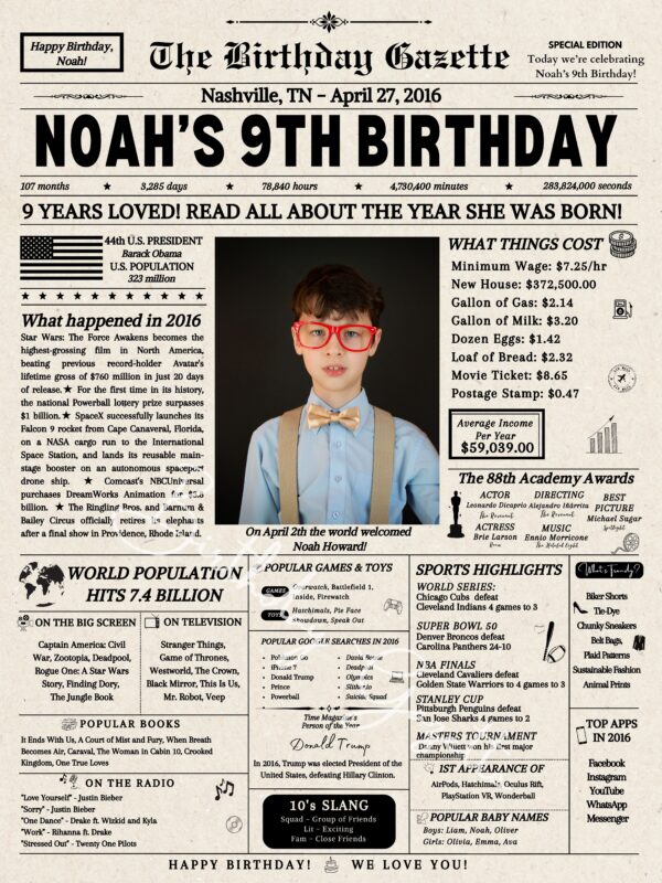 9th Birthday Newspaper