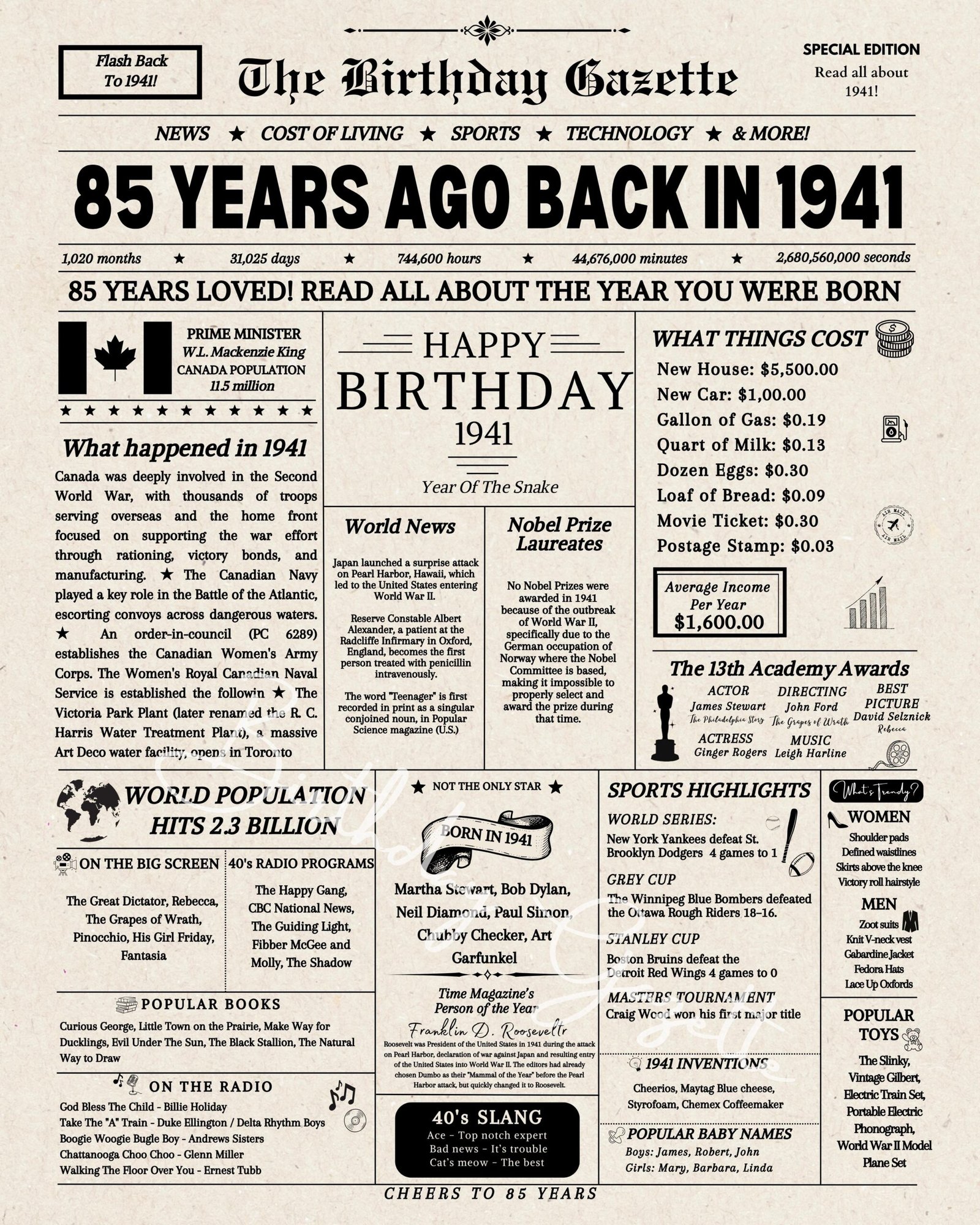 85th birrthday newsaper canada 85th birrthday newsaper canada