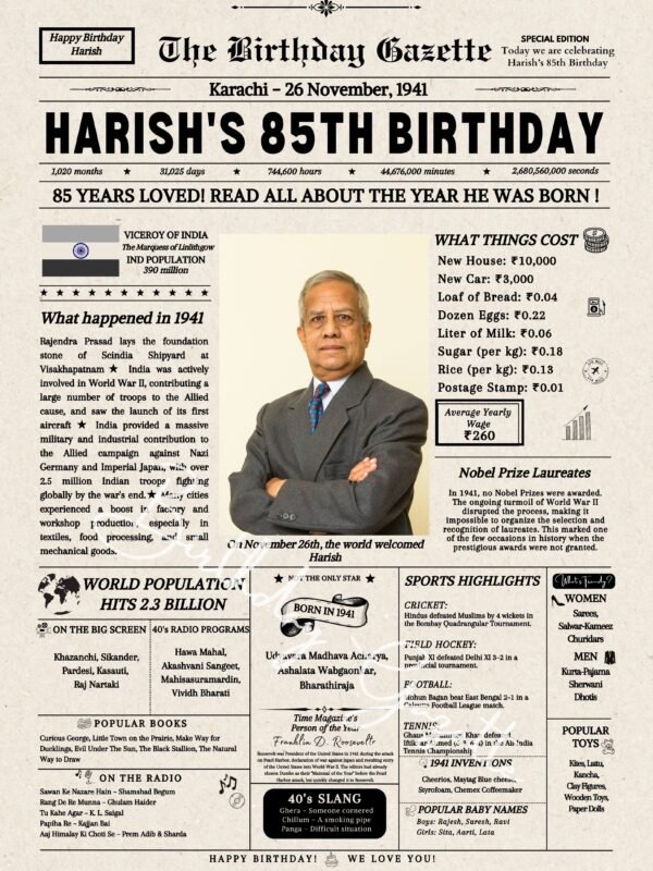 85th Birthday Newspaper India